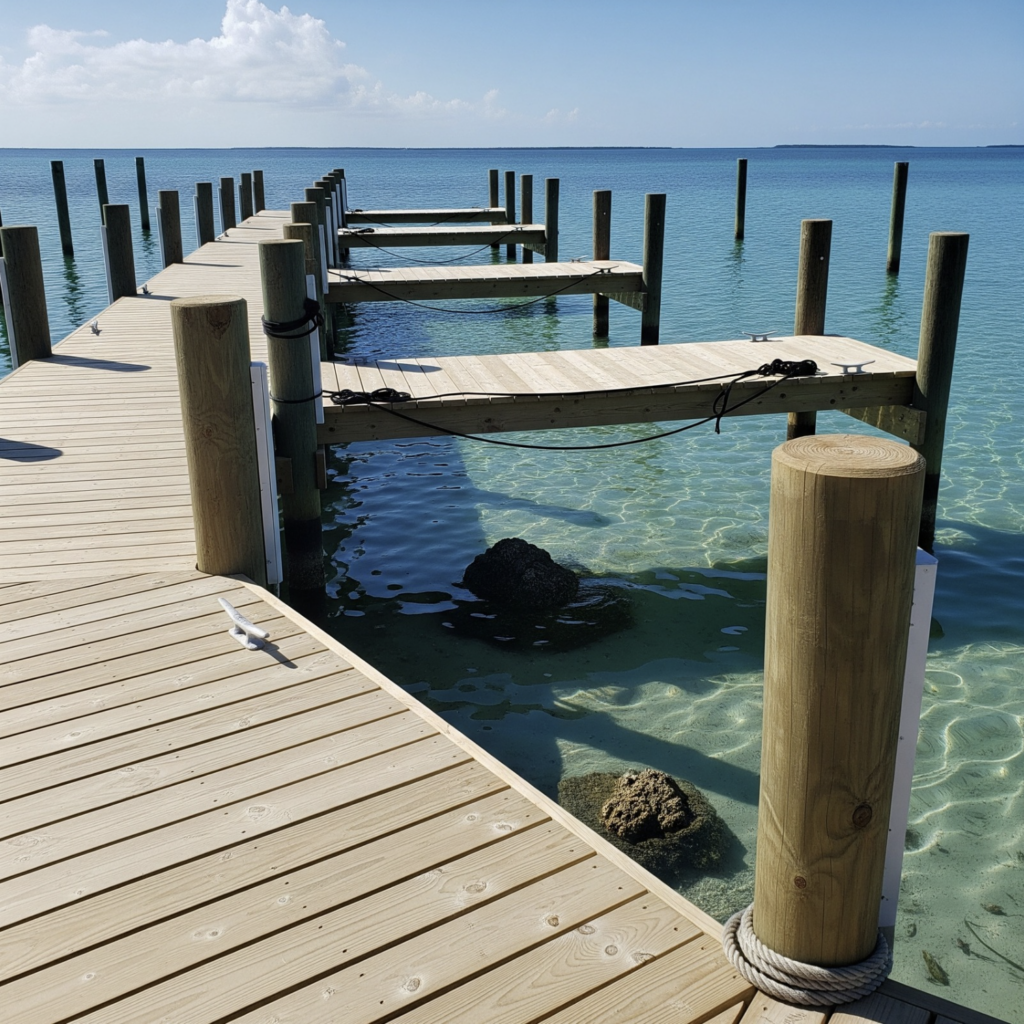 A new boat dock representing a submerged land lease in Florida.
